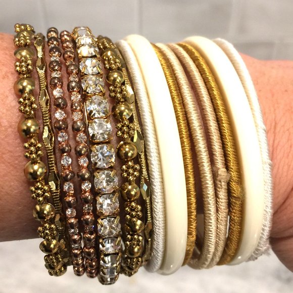 Stacking set of gold tone bangle bracelets by Amrita Singh - Picture 2 of 5